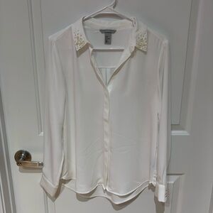 H&M White button down with pearls on the collar